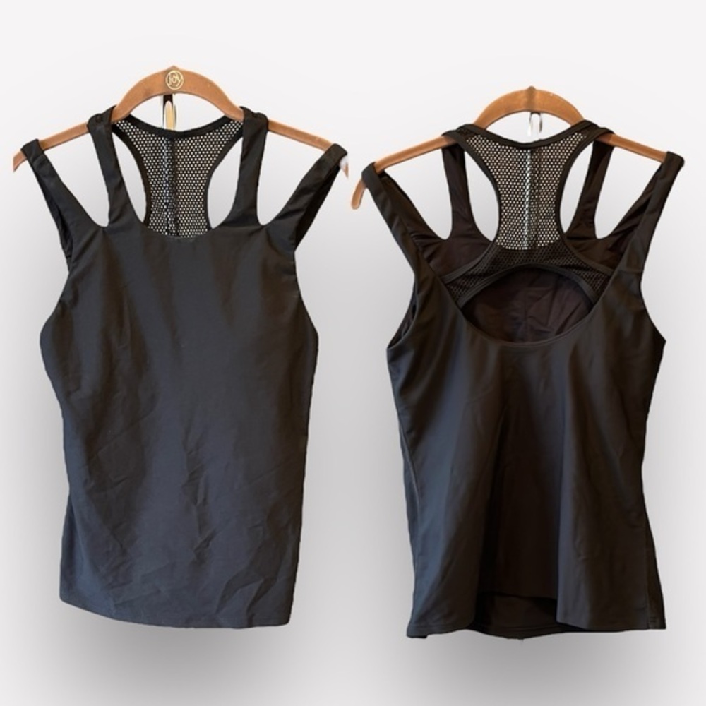🥑Sleek Black Racerback Mesh Detail Tank Athleisure & Streetwear Staple CLEARANCE